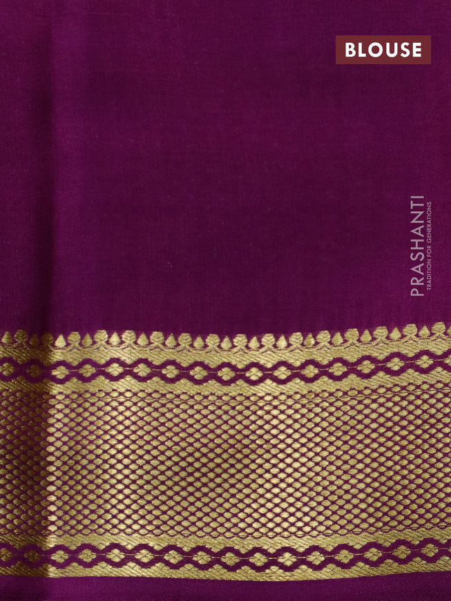 Pure mysore silk saree yellow and purple with allover silver & gold zari weaves and zari woven border