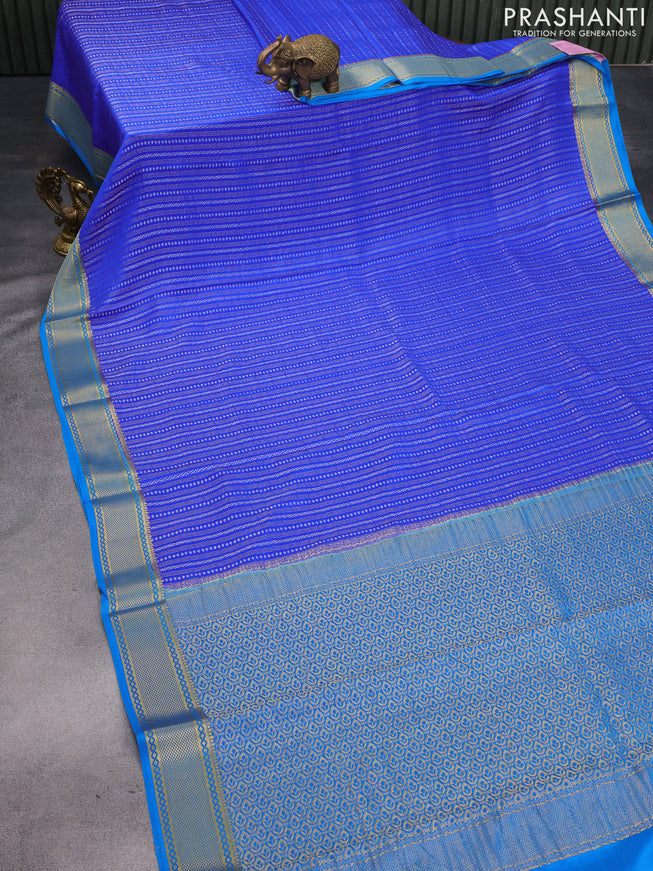 Pure mysore silk saree royal blue and cs blue with allover silver & gold zari weaves and zari woven border