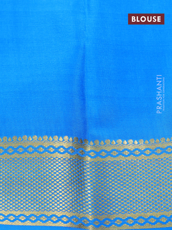 Pure mysore silk saree royal blue and cs blue with allover silver & gold zari weaves and zari woven border