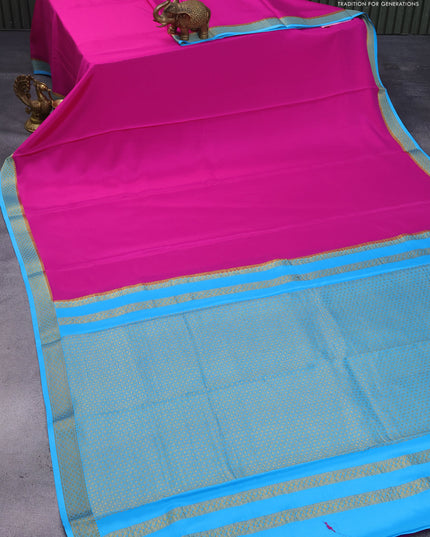 Pure mysore silk saree pink and blue with plain body and zari woven border