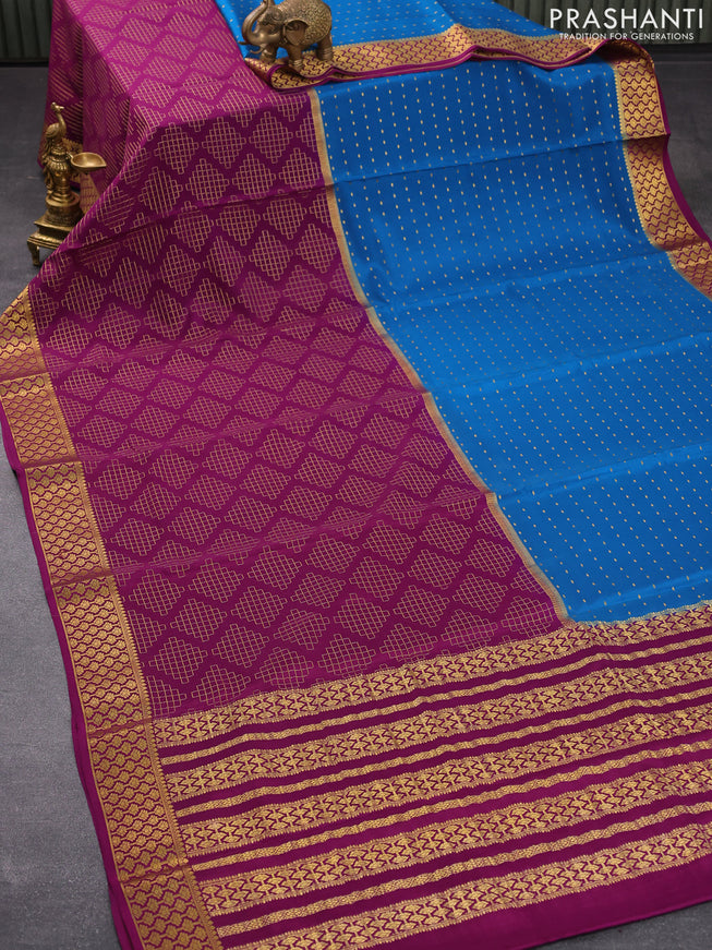 Pure mysore silk saree peacock blue and purple with half & half style and zari woven border