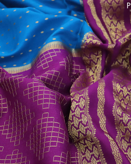 Pure mysore silk saree peacock blue and purple with half & half style and zari woven border