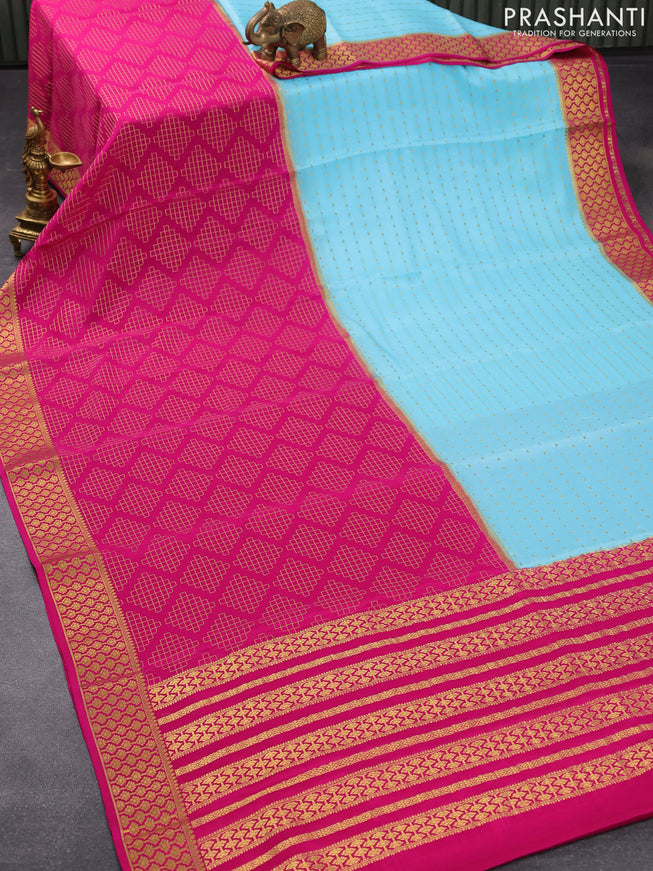 Pure mysore silk saree light blue and pink with half & half style and zari woven border