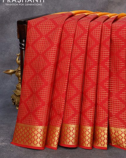 Pure mysore silk saree mango yellow and maroon with half & half style and zari woven border