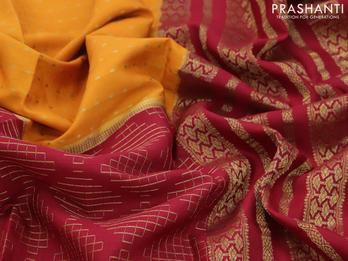 Pure mysore silk saree mango yellow and maroon with half & half style and zari woven border