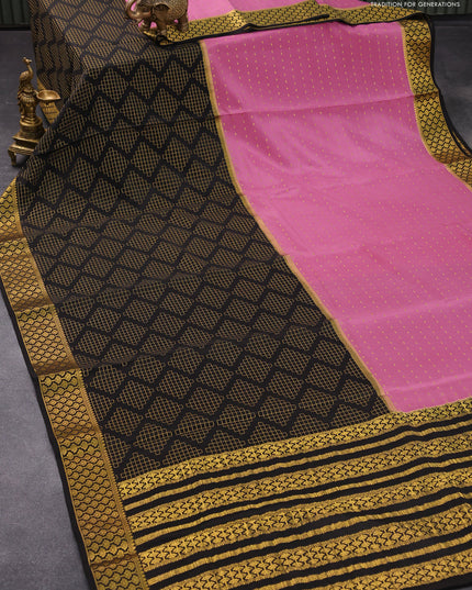 Pure mysore silk saree mauve pink and black with half & half style and zari woven border