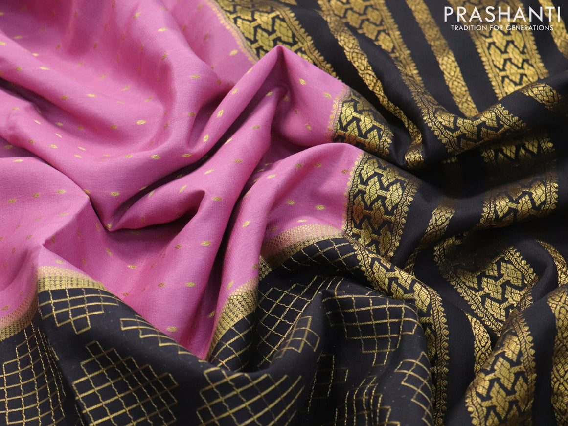 Pure mysore silk saree mauve pink and black with half & half style and zari woven border