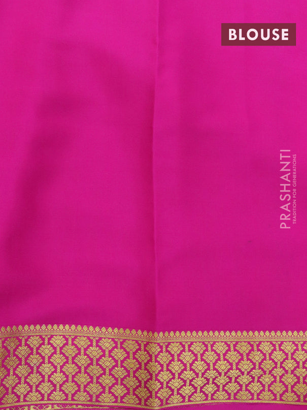 Pure mysore silk saree off white and pink with half & half style and zari woven border