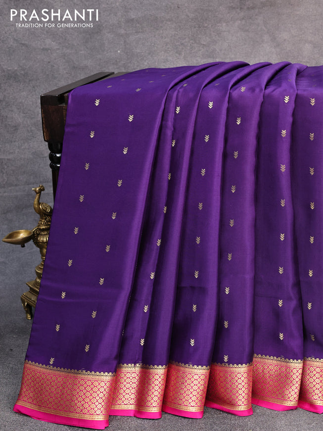 Pure mysore silk saree deep violet and pink with allover zari woven buttas and zari woven border