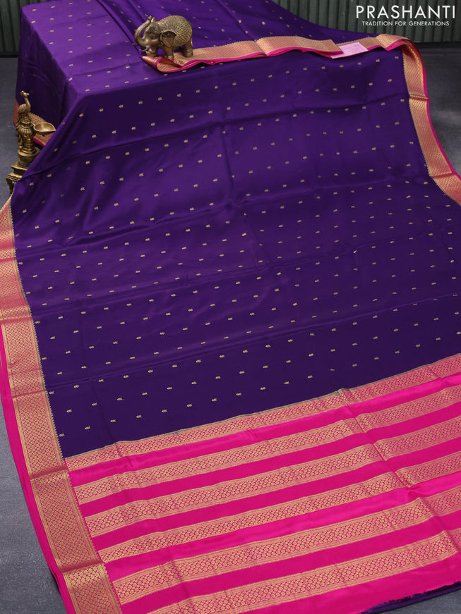 Pure mysore silk saree deep violet and pink with allover zari woven buttas and zari woven border