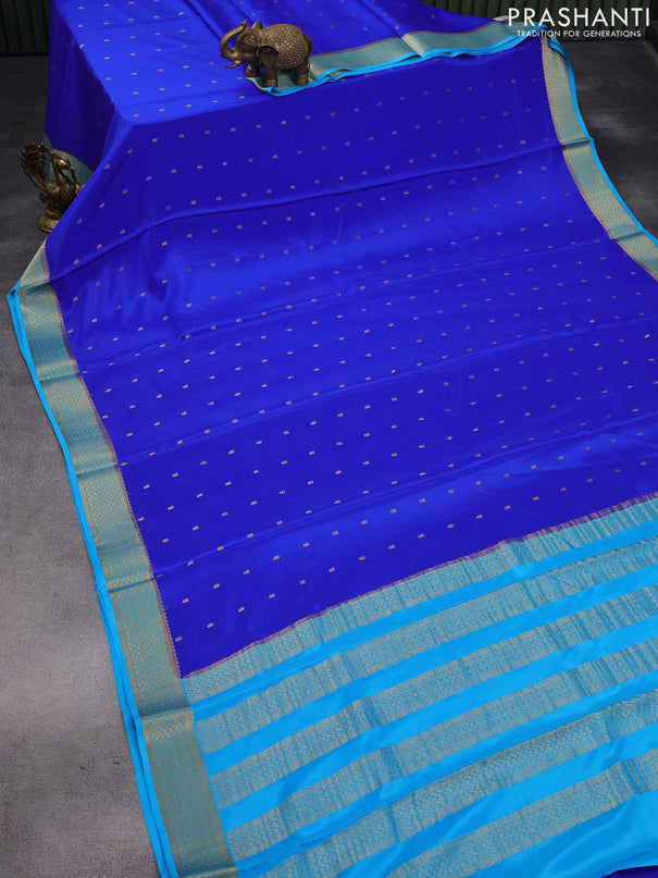 Pure mysore silk saree royal blue and light blue with allover zari woven buttas and zari woven border