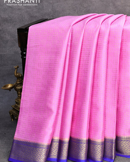 Pure mysore silk saree light pink and blue with allover zari woven geometric weaves and zari woven border