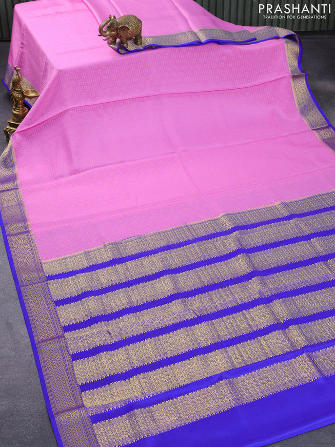 Pure mysore silk saree light pink and blue with allover zari woven geometric weaves and zari woven border