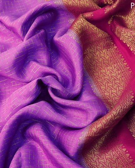 Pure mysore silk saree lavender and red with allover zari woven geometric weaves and zari woven border