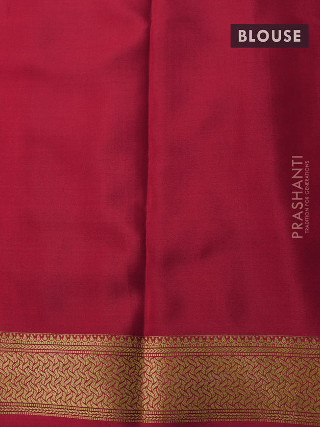 Pure mysore silk saree lavender and red with allover zari woven geometric weaves and zari woven border