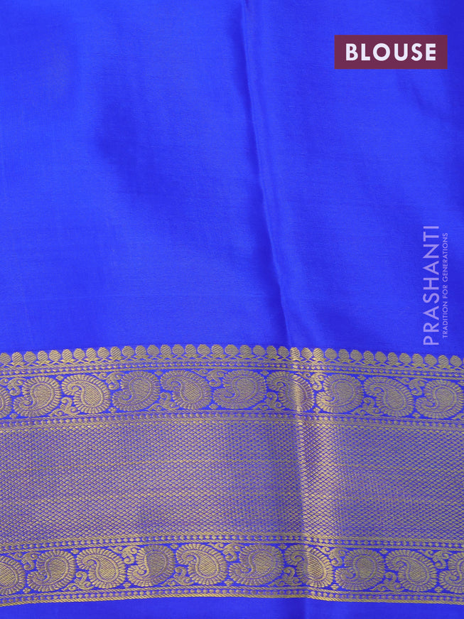 Pure mysore silk saree light pink and royal blue with allover zari checks & buttas and paisley zari woven border