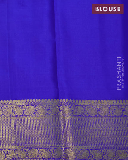 Pure mysore silk saree mango yellow and blue with allover zari checks & buttas and paisley zari woven border