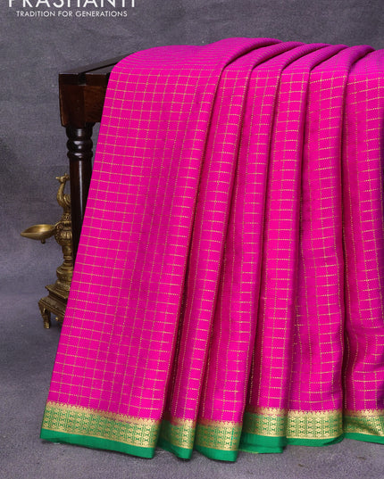 Pure mysore silk saree pink and green with allover zari checked pattern and zari woven border