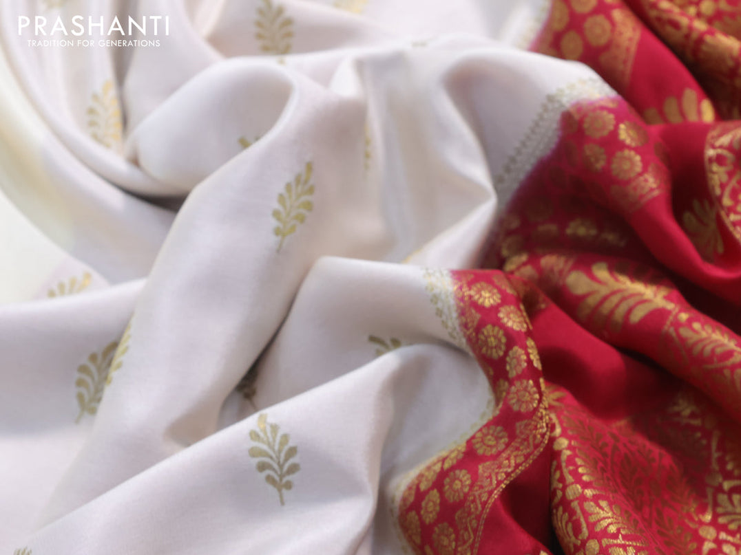 Pure mysore silk saree off white and maroon with zari woven buttas and zari woven border