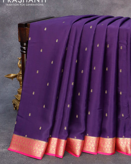 Pure mysore silk saree blue and pink with zari woven buttas and zari woven border