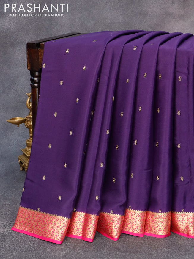 Pure mysore silk saree blue and pink with zari woven buttas and zari woven border