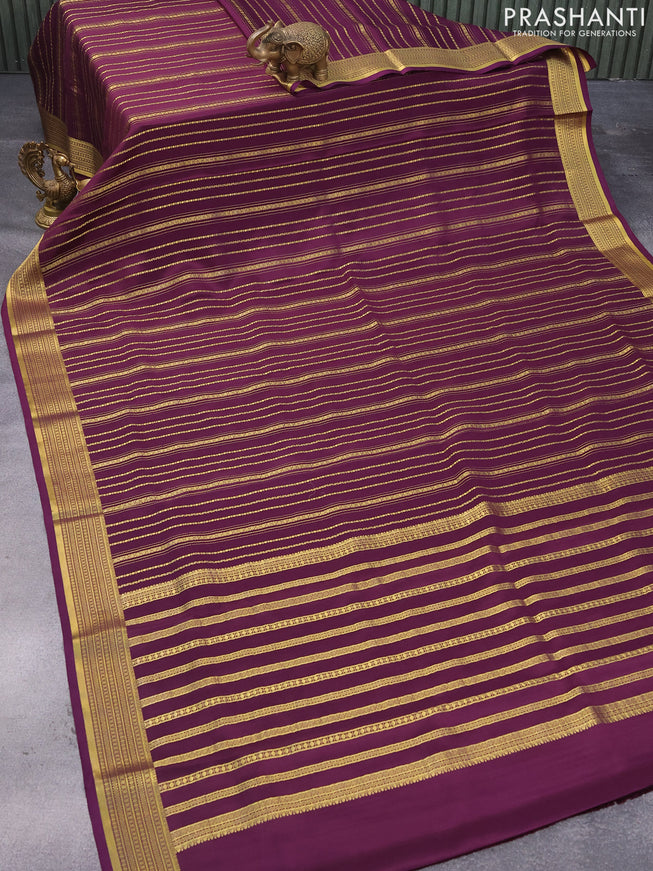 Pure mysore silk saree deep purple with allover zari weaves and zari woven border