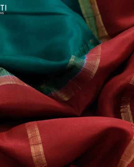 Pure mysore silk saree green and deep maroon with plain body and zari woven border