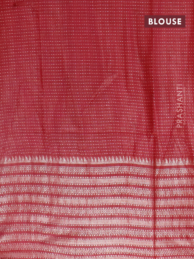 Semi tussar saree dark maroon with allover batik prints and long zari woven border