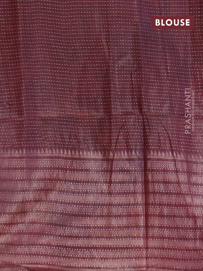 Semi tussar saree dark brown with allover batik prints and long zari woven border