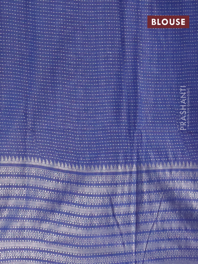 Semi tussar saree blue with allover batik prints and long silver zari woven border
