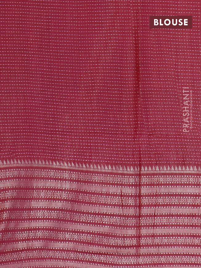Semi tussar saree dark magenta pink with allover batik prints and long zari woven border