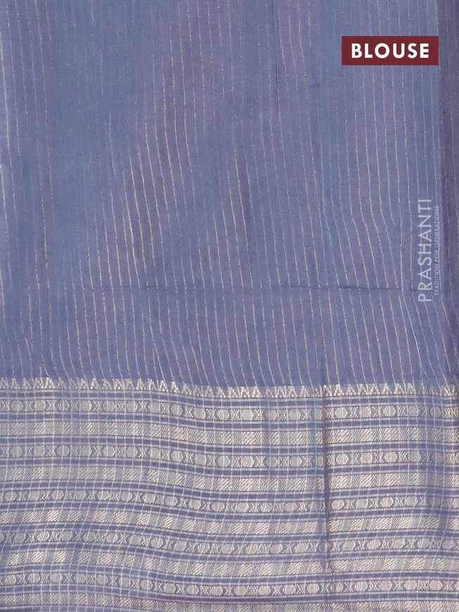 Semi tussar saree grey and beige with allover batik prints and long zari woven border