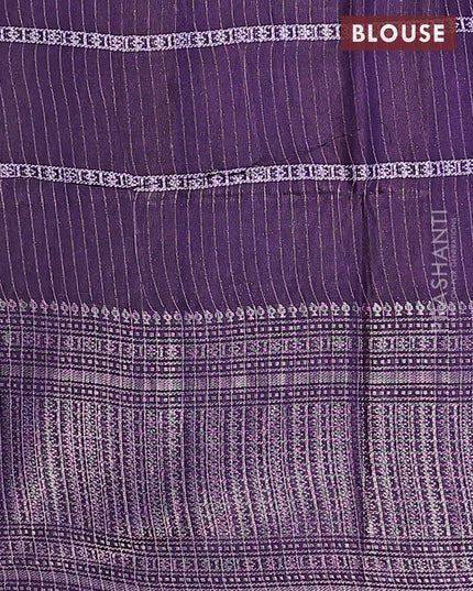 Semi tussar saree deep violet with allover batik prints and long silver zari woven border