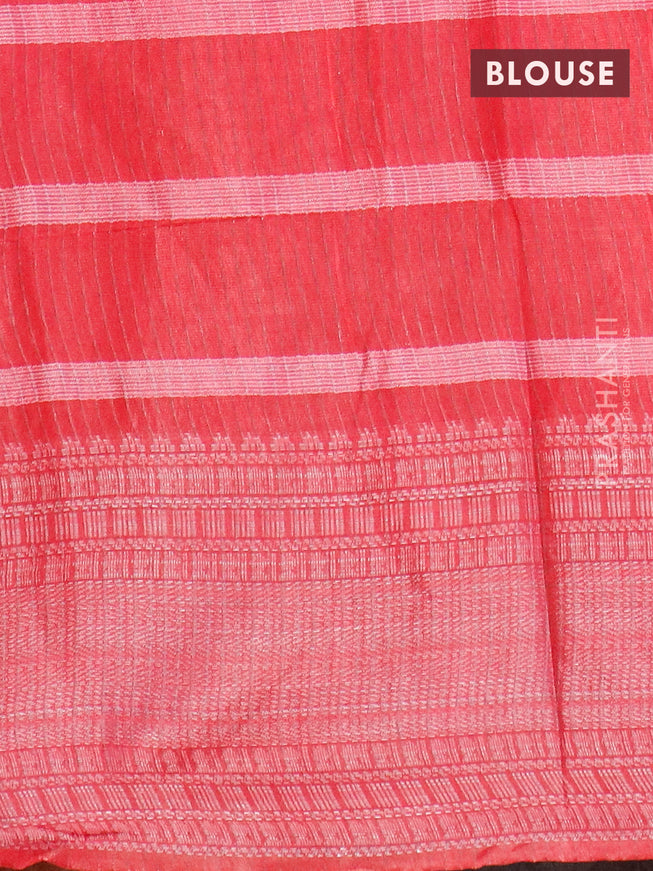 Semi tussar saree pink with allover batik prints and long silver zari woven border