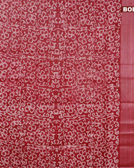 Semi tussar saree maroon and off white with allover batik prints and long thread woven border