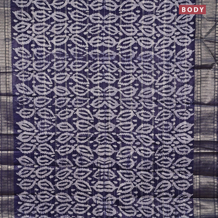 Semi tussar saree navy blue with allover batik prints and zari woven border