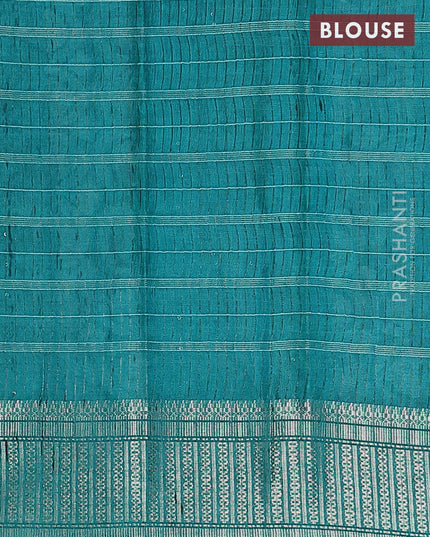 Semi tussar saree teal green and beige with allover batik prints and zari woven border