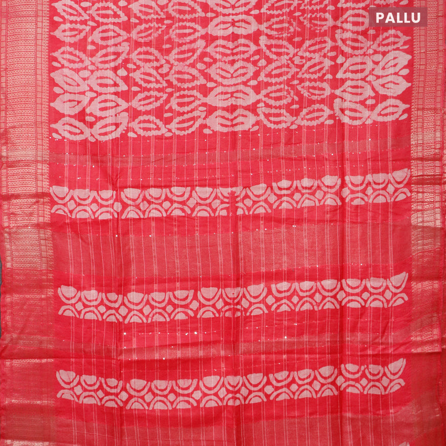Semi tussar saree pink with allover batik prints and zari woven border