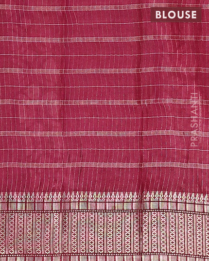 Semi tussar saree maroon with allover batik prints and zari woven border