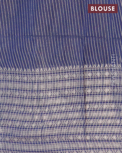 Semi tussar saree off white and navy blue with allover batik prints and long zari woven border