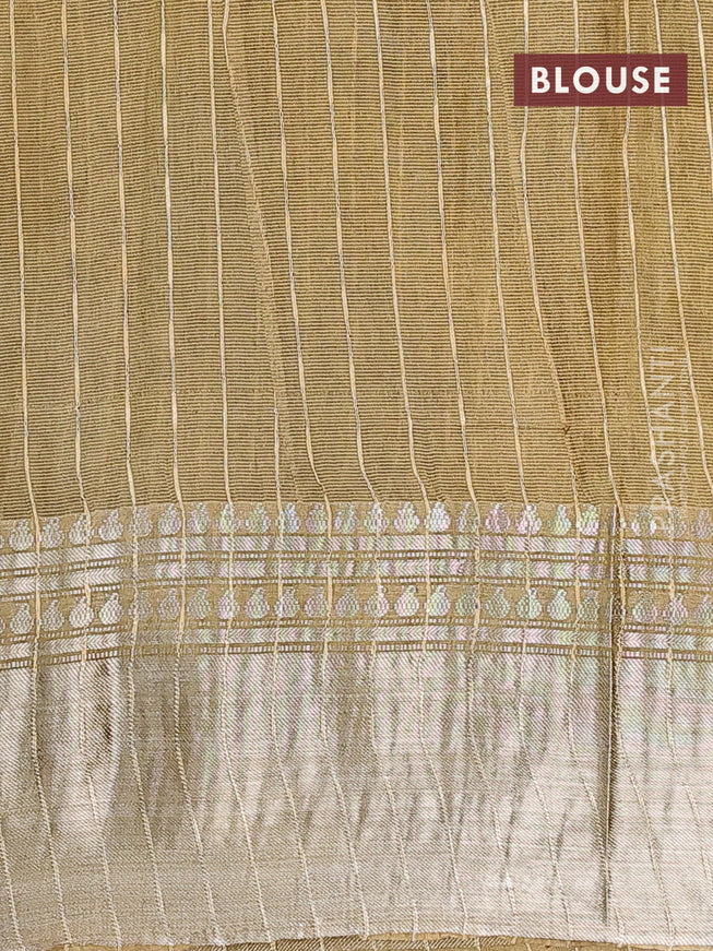 Semi tussar saree beige and elaichi green with allover batik prints and long zari woven border
