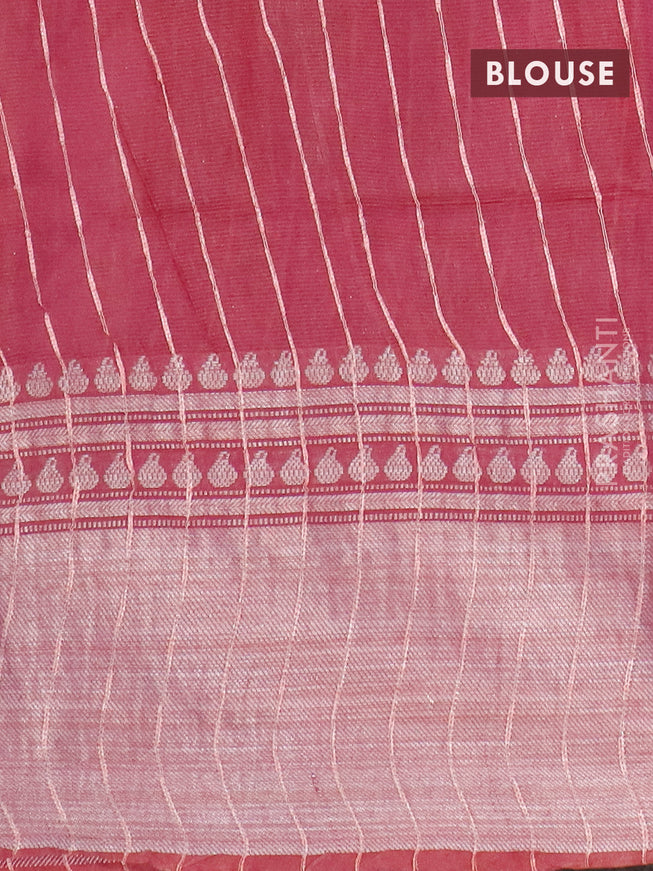 Semi tussar saree off white and maroon with allover batik prints and long zari woven border