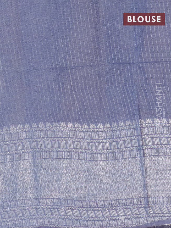 Semi tussar saree off white and grey with allover batik prints and long silver zari woven border