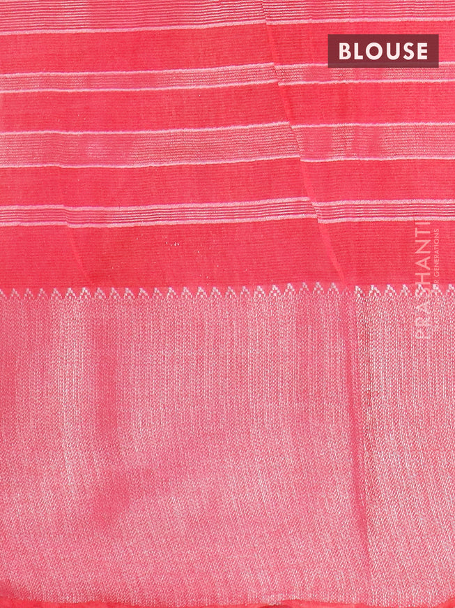 Semi tussar saree pink with allover batik prints & zari stripe weaves and long silver zari woven border