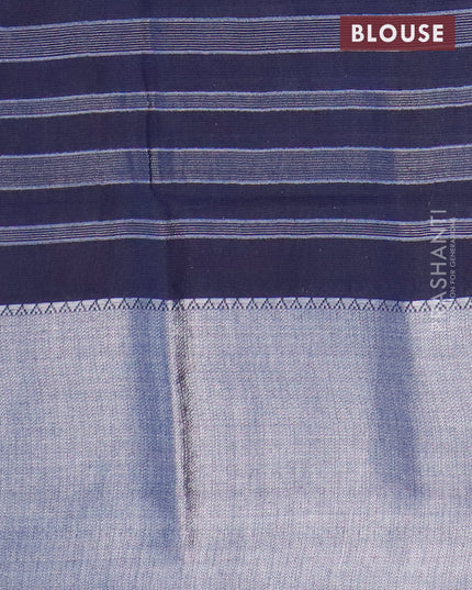 Semi tussar saree navy blue with allover batik prints & zari stripe weaves and long silver zari woven border