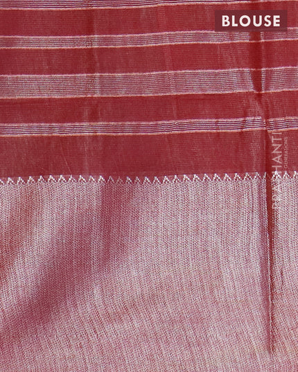 Semi tussar saree maroon with allover batik prints & zari stripe weaves and long silver zari woven border