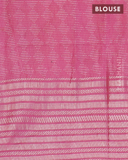 Semi tussar saree magenta pink with allover batik prints & thread weaves and long silver zari woven border