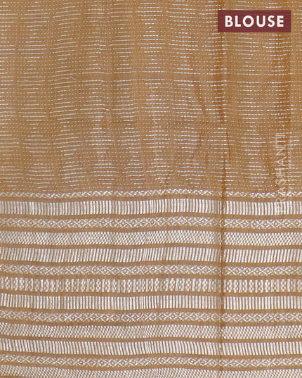 Semi tussar saree mehendi green with allover batik prints & thread weaves and long silver zari woven border
