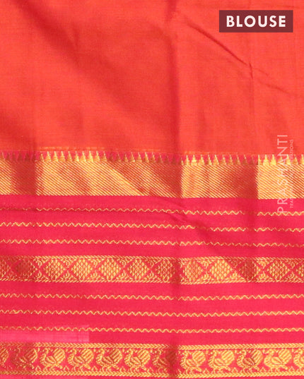 Narayanpet cotton saree rustic orange and pink with plain body and long zari woven border