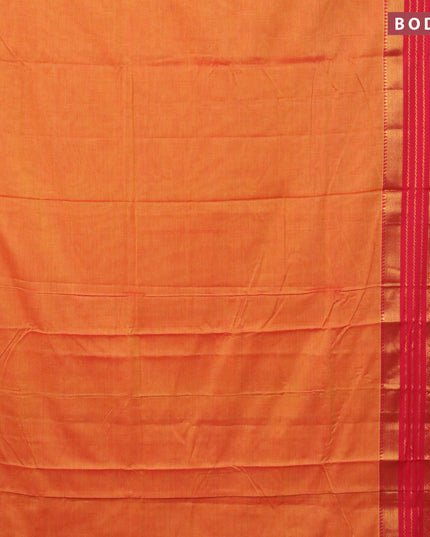 Narayanpet cotton saree dual shade of mustard yellow and red with plain body and long zari woven border